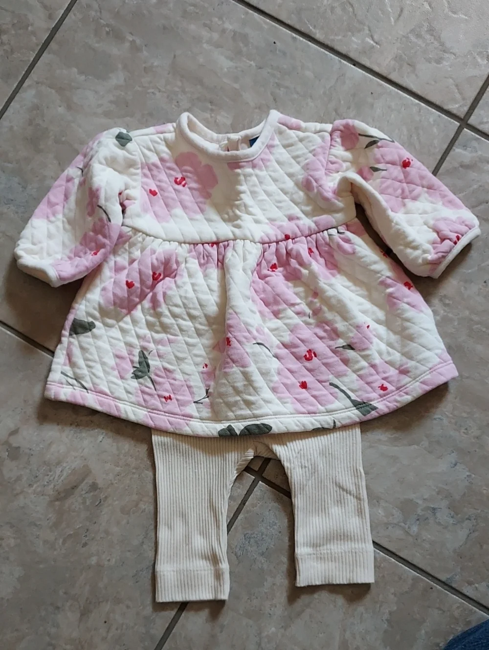 Old Navy Quilted Baby Dress in Pink and Cream